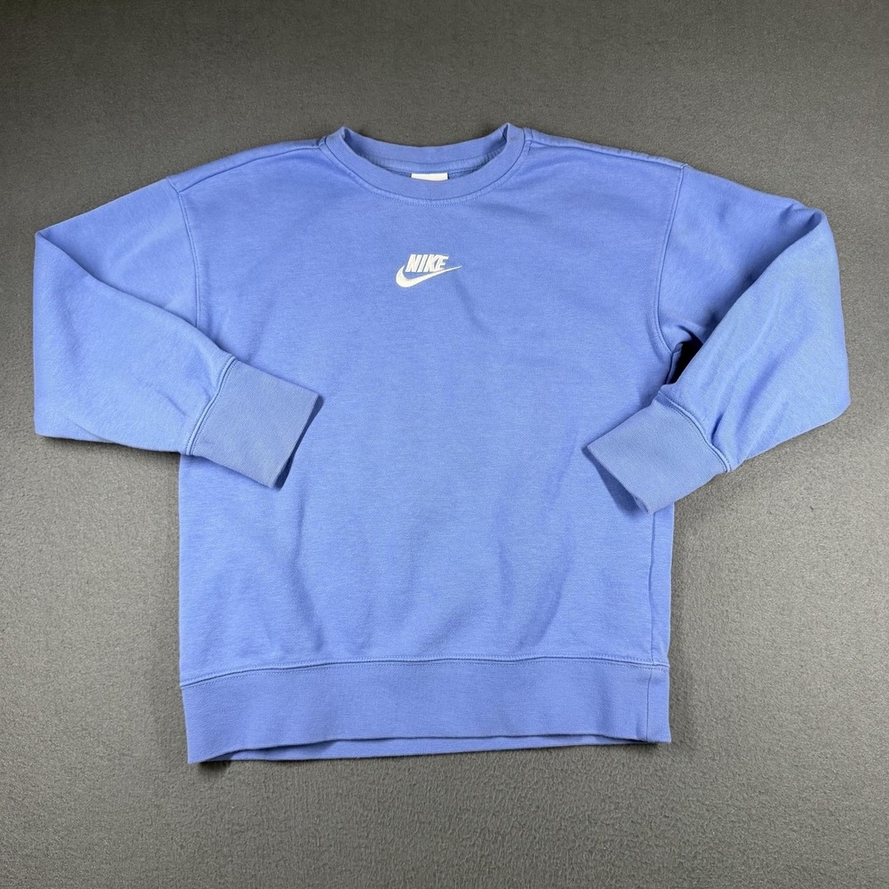 Nike Sweatshirt Kids Small Blue Crewneck Pullover Embroidered Logo DD7473-450 - Picture 1 of 12